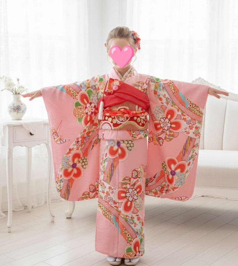 アンティークピンクの着物に作り帯セット