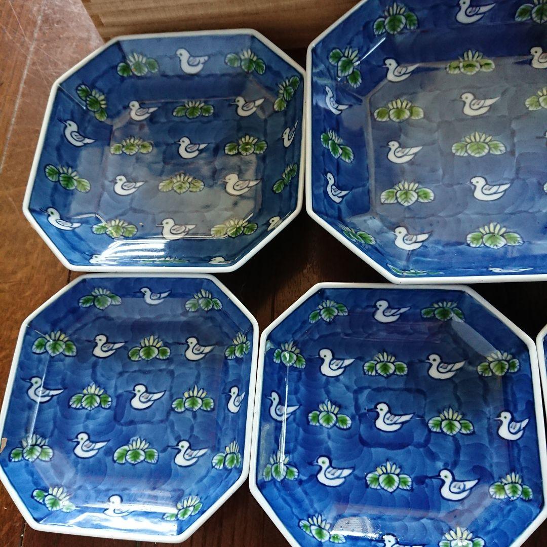 有田焼 源右衛門 染錦水鳥図 皿 大、中、小