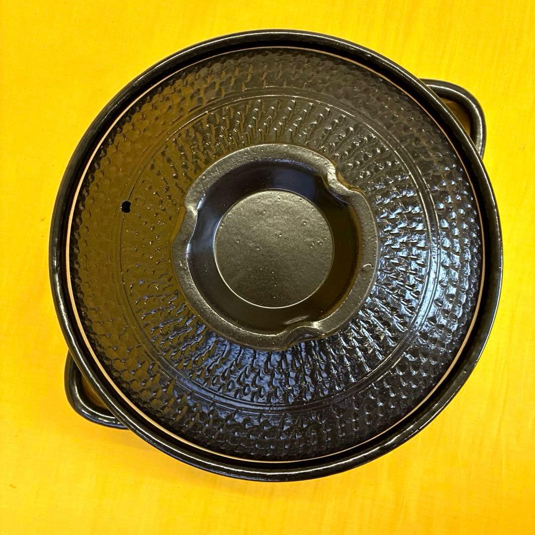 土鍋伊賀焼10.5号深鍋黒釉艶消飛びカンナ