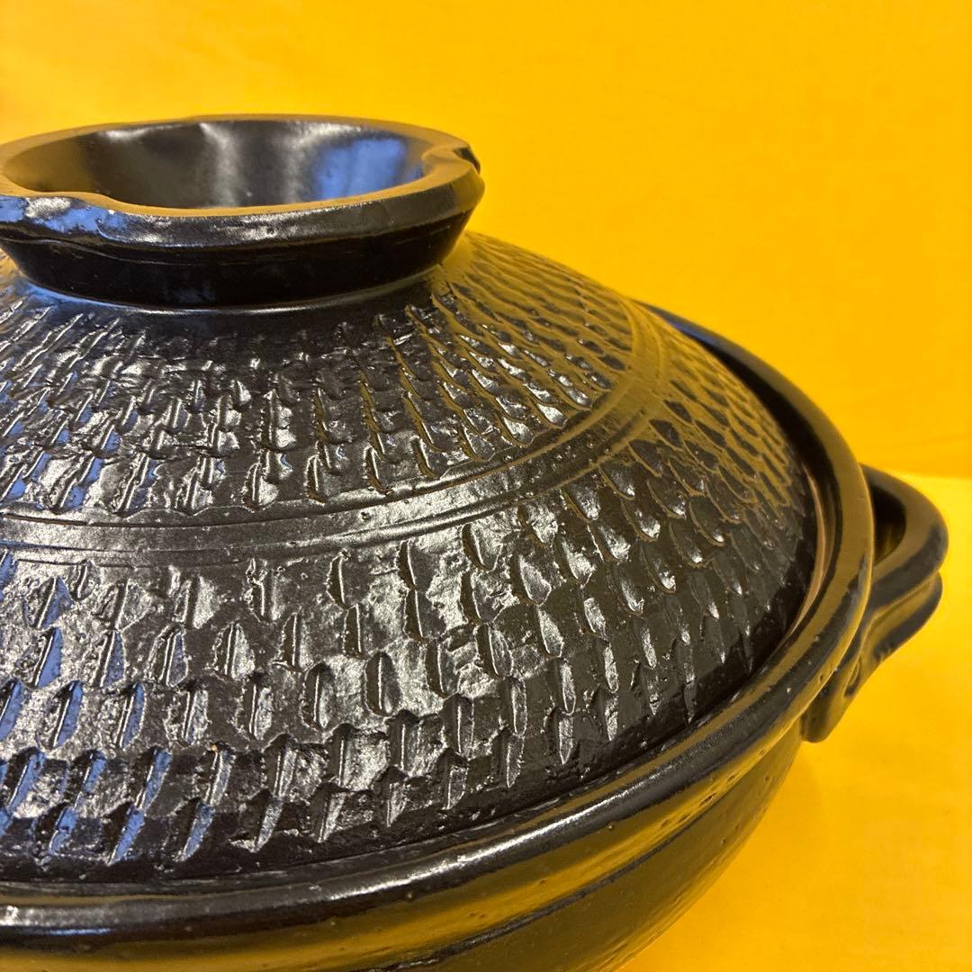 土鍋伊賀焼10.5号深鍋黒釉艶消飛びカンナ