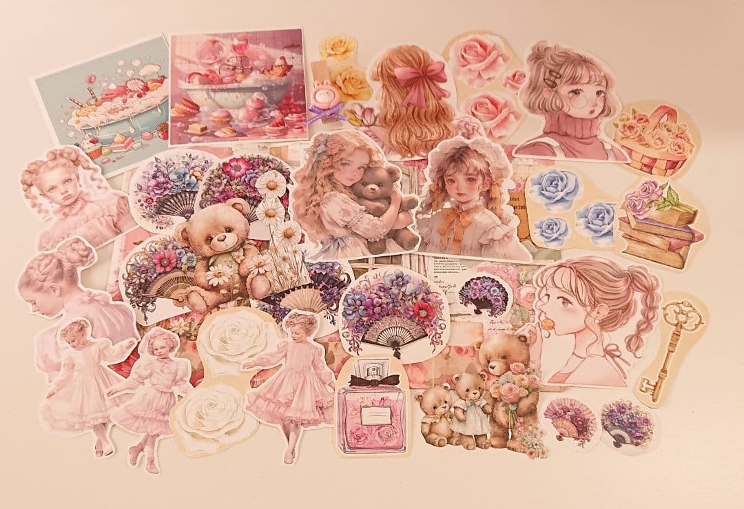 平袋 おすそ分け見開きファイル コラージュ素材シール 女の子くま