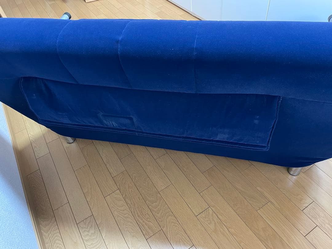 一度で揃う！カウチソファベッド ダブルネイビー　 クッション付き　布団他セット