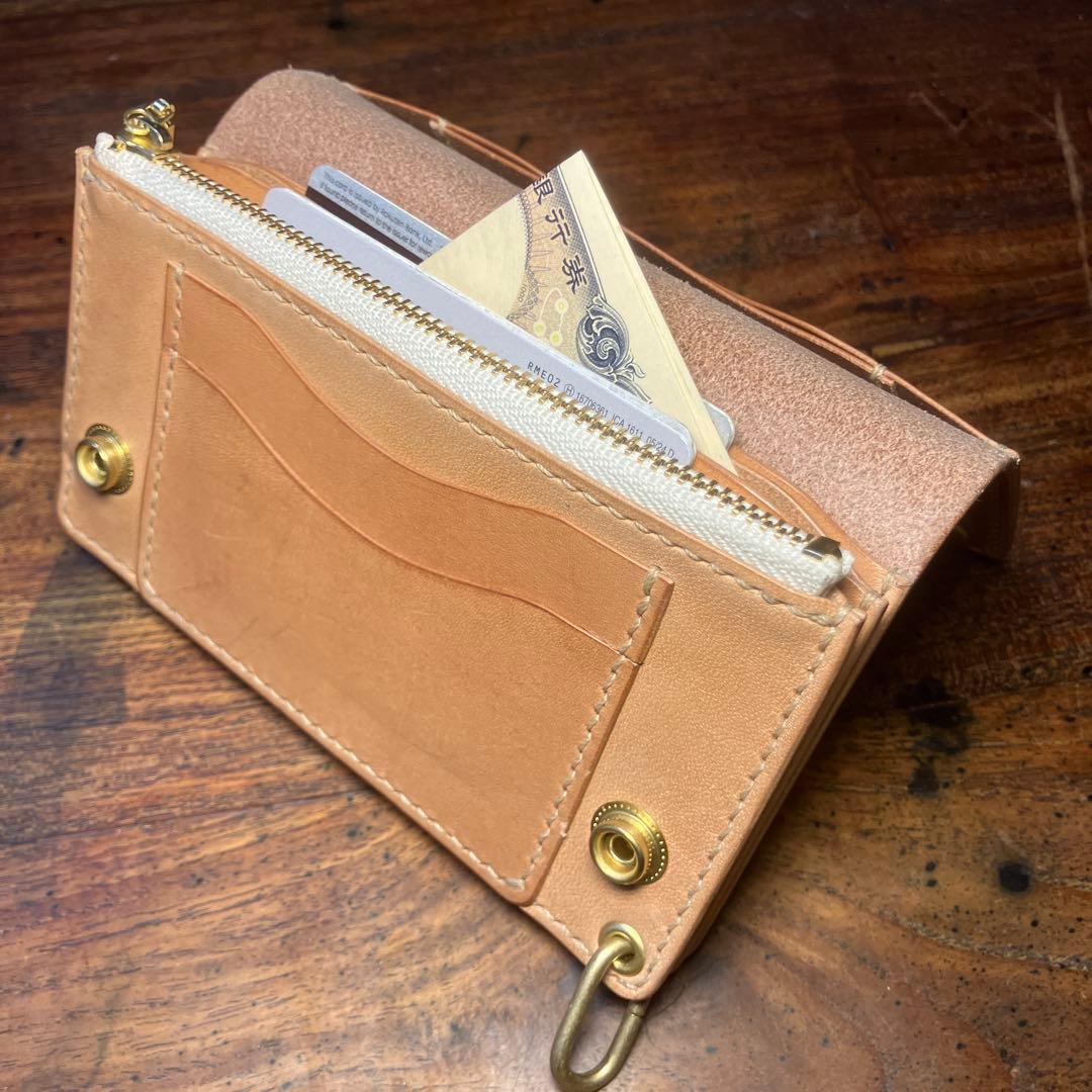 ミドルトラッカーウォレット　ナチュラル　栃木レザー　レザークラフト