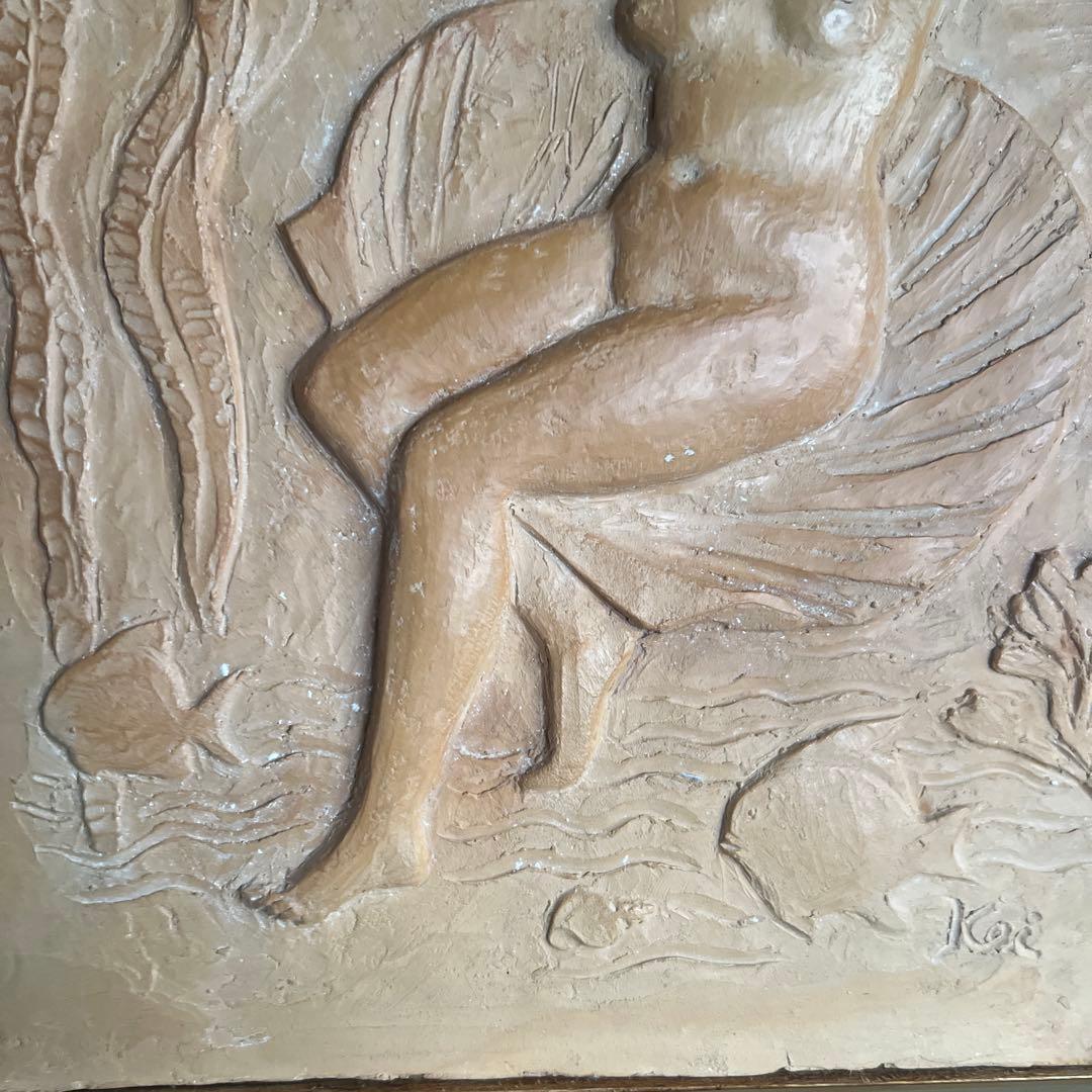 Kei女性像 レリーフアート ゴールドフレーム 陶芸 竹下慶一
