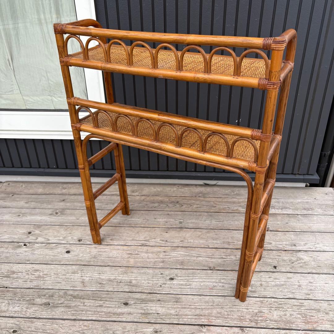 昭和レトロ 籐家具 ラタン 2段オープンシェルフ 飾り棚 フラワーラック 古家具