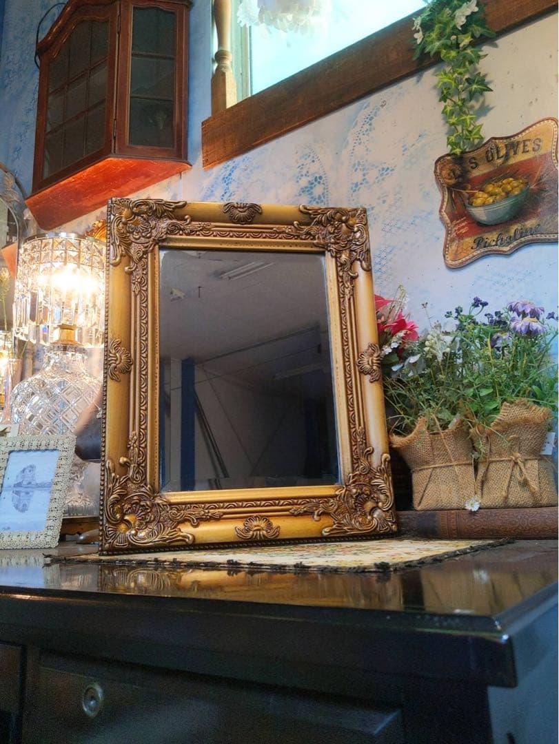アンティークな額縁ミラー 調 ウォールミラー アンティークゴールド フレーム