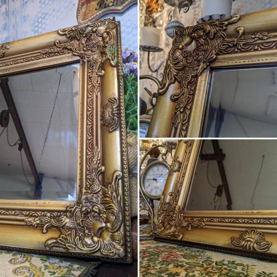 アンティークな額縁ミラー 調 ウォールミラー アンティークゴールド フレーム