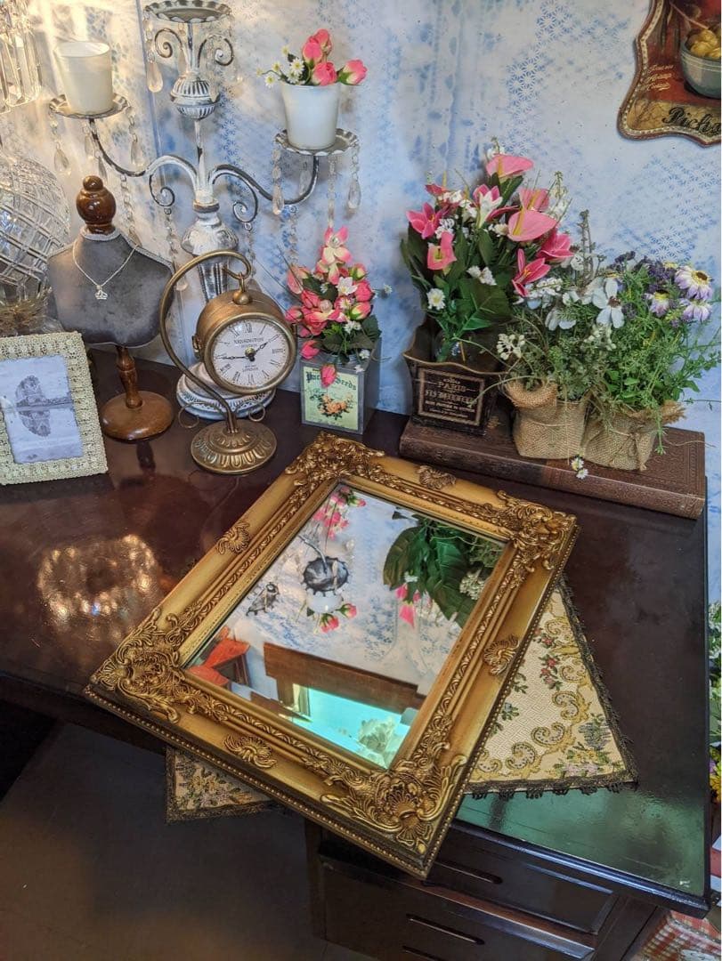 アンティークな額縁ミラー 調 ウォールミラー アンティークゴールド フレーム