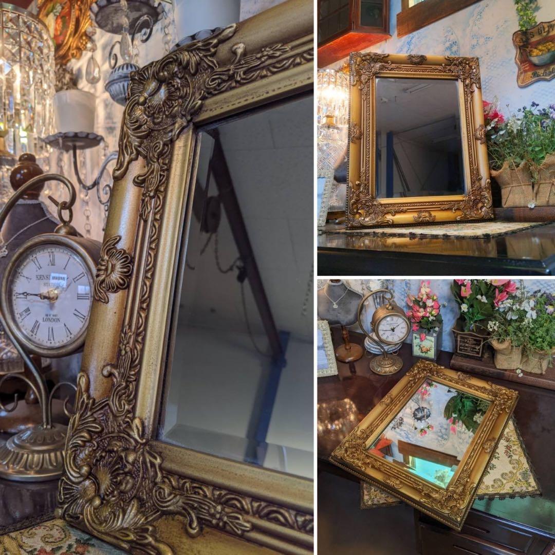 アンティークな額縁ミラー 調 ウォールミラー アンティークゴールド フレーム