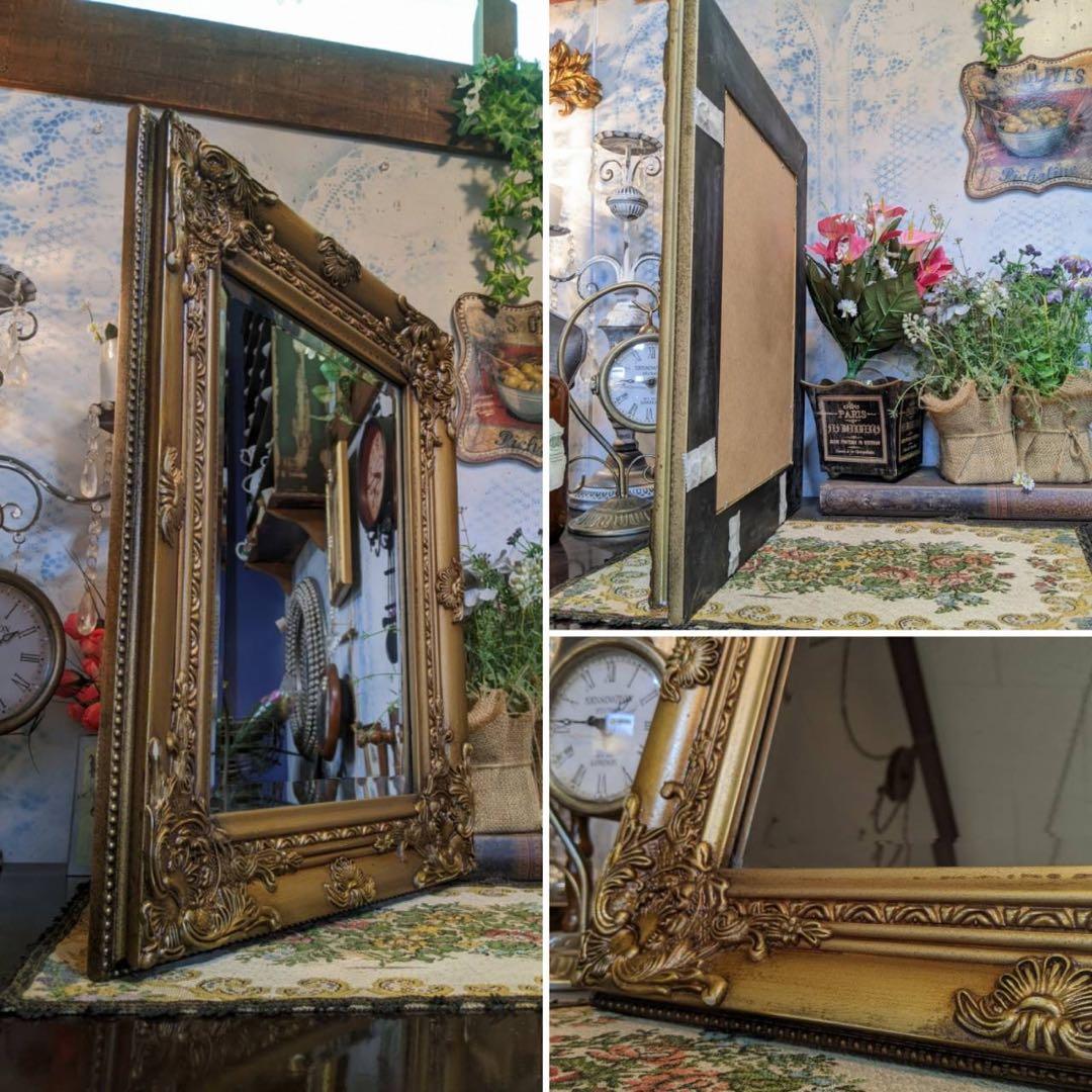 アンティークな額縁ミラー 調 ウォールミラー アンティークゴールド フレーム