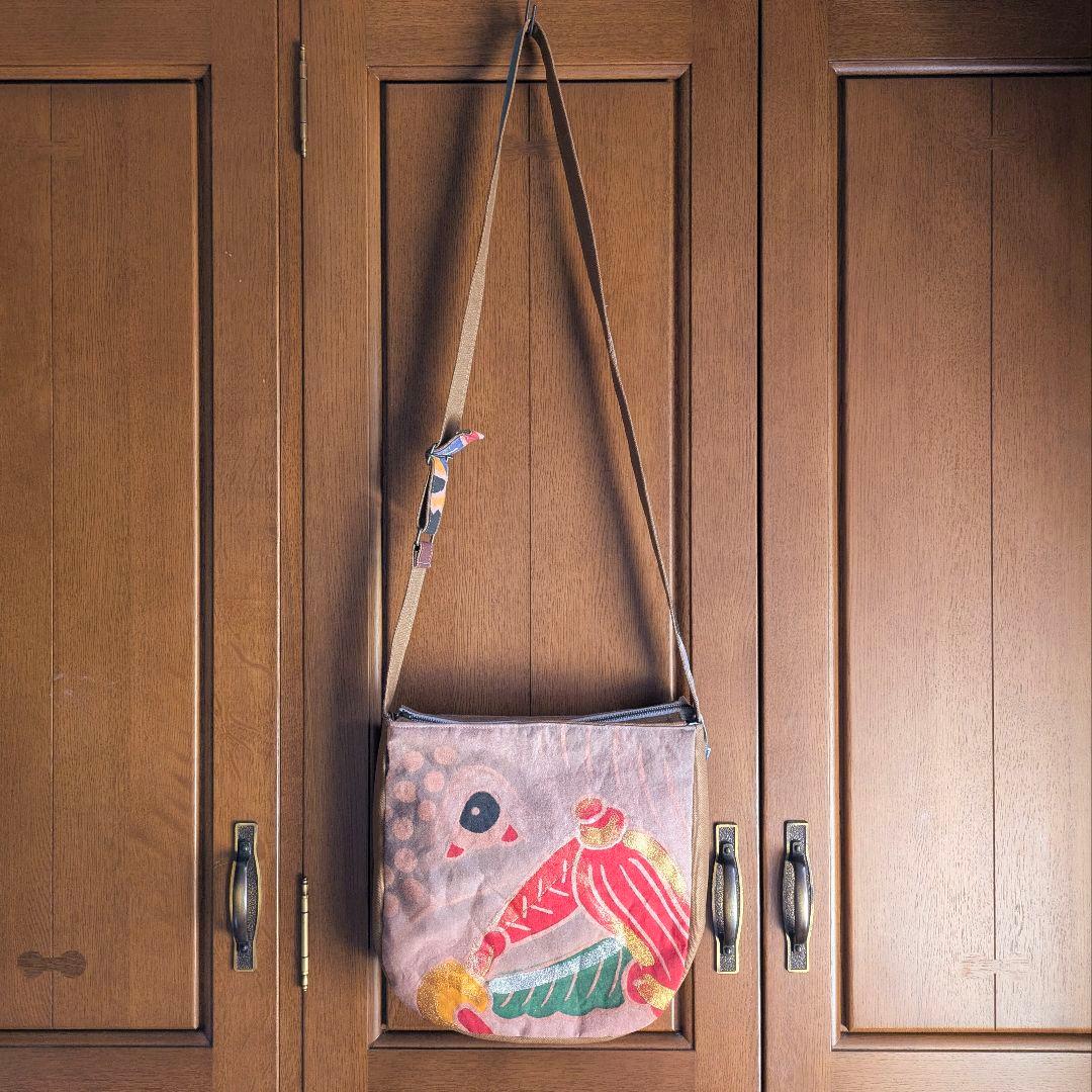 ショルダーバッグ 武者のぼり旗リメイク 柿渋染め×帆布 2026 白馬