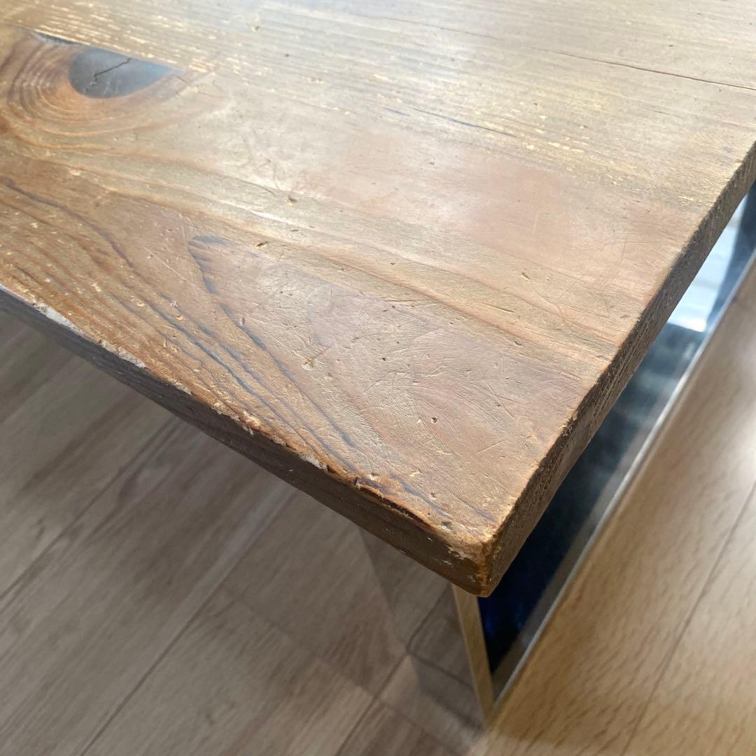 天然木　木製×ステンレス　センターテーブル　ローテーブル　コーヒーテーブル