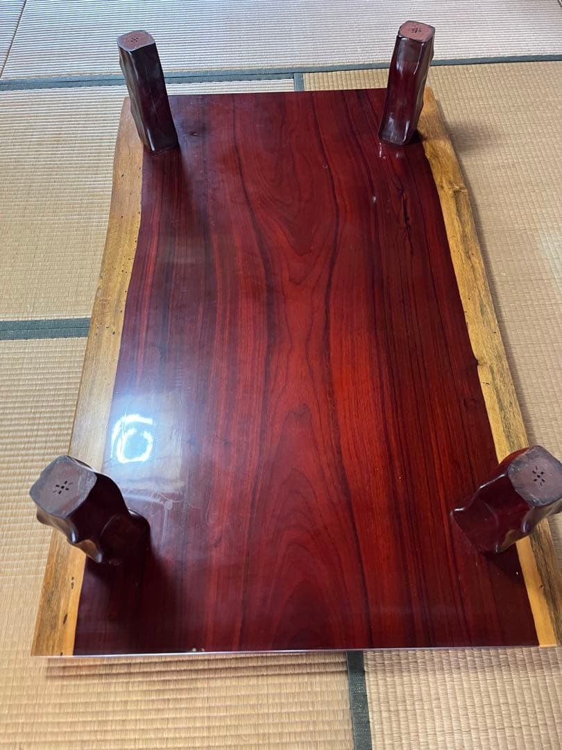 和風座卓 自然木 赤い天板