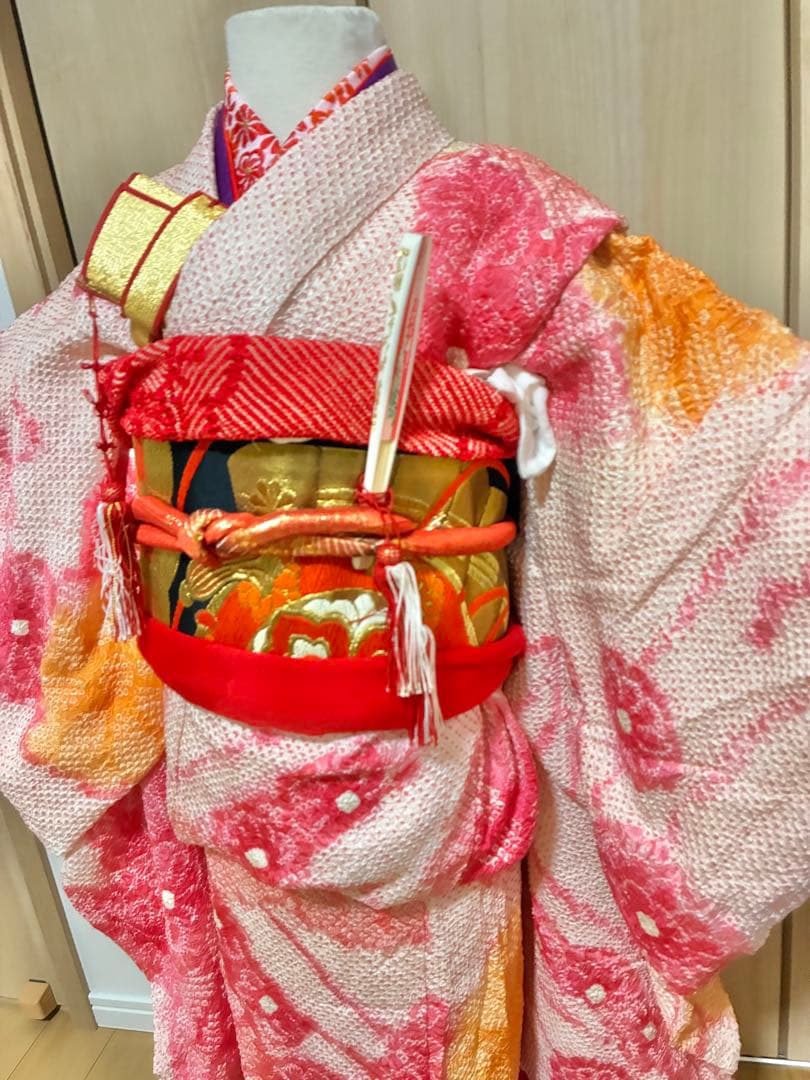 ふんわり優しい♡正絹・総絞りピンク着物セット（七五三・アンティーク）