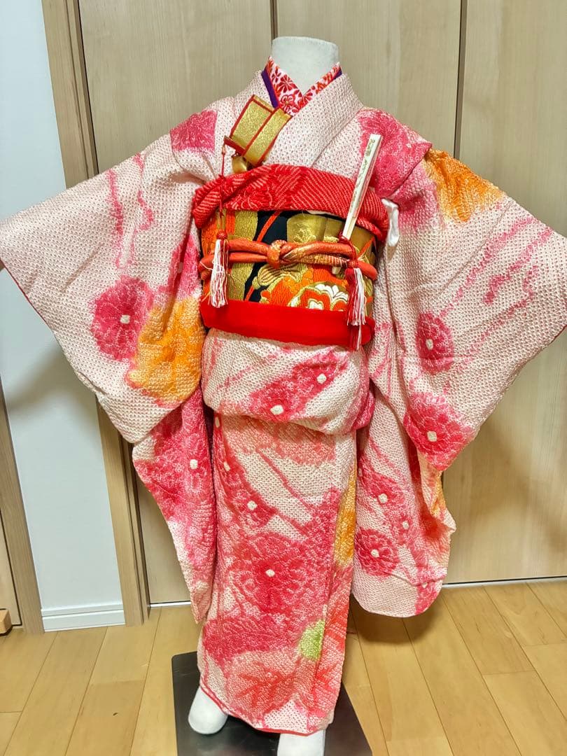 ふんわり優しい♡正絹・総絞りピンク着物セット（七五三・アンティーク）