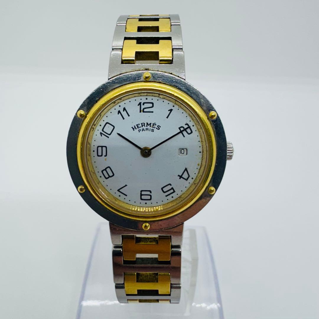 ✨エルメス✨クリッパー✨コンビベルト✨デイト✨白文字盤✨WR✨クオーツ✨腕時計✨