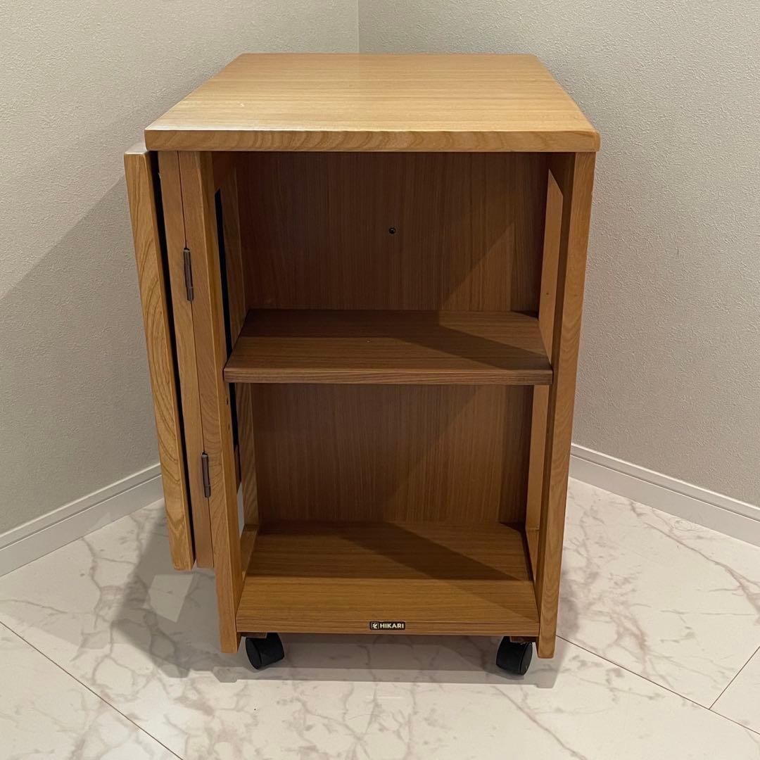 光家具　バタフライ式　キッチンワゴン　マルチワゴン　木製　キャスター付き