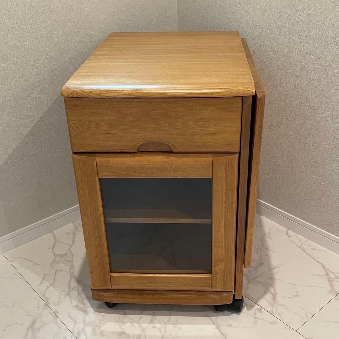 光家具　バタフライ式　キッチンワゴン　マルチワゴン　木製　キャスター付き