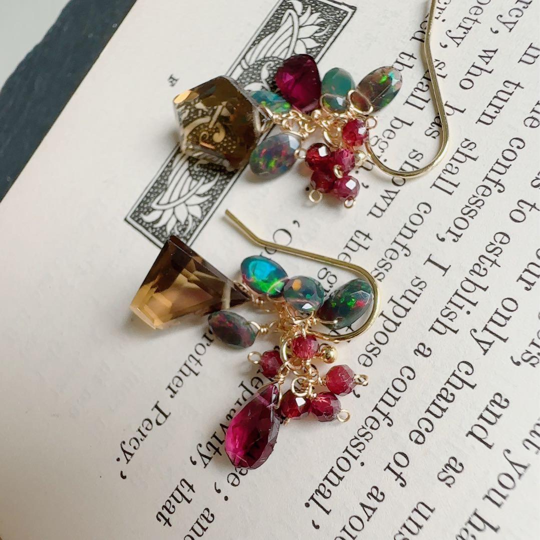 ♢宝石質♢ビアクォーツ ブラックオパール 14kgf ピアス/イヤリング