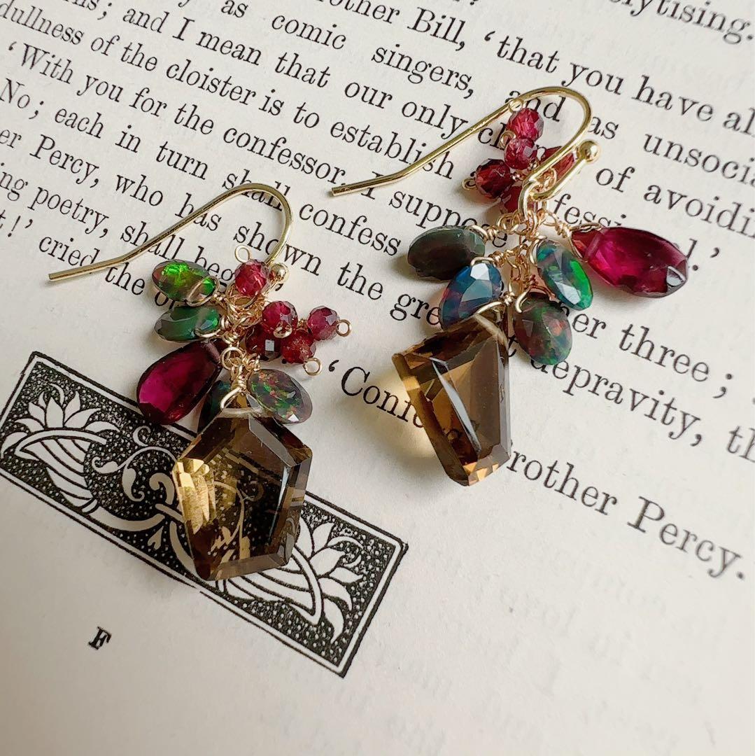 ♢宝石質♢ビアクォーツ ブラックオパール 14kgf ピアス/イヤリング