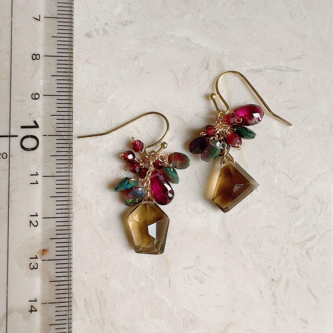 ♢宝石質♢ビアクォーツ ブラックオパール 14kgf ピアス/イヤリング