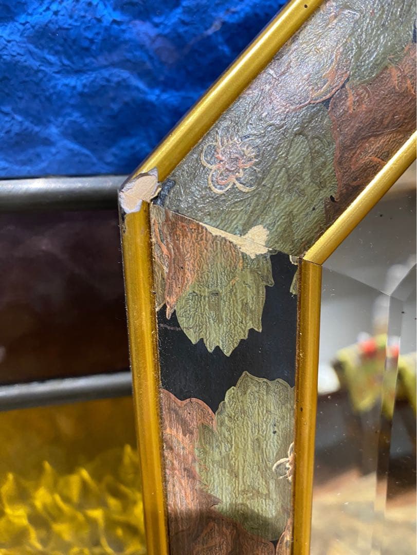 イタリア製 八角形 面取 壁掛けミラー 鏡 アンティーク インテリア 風水