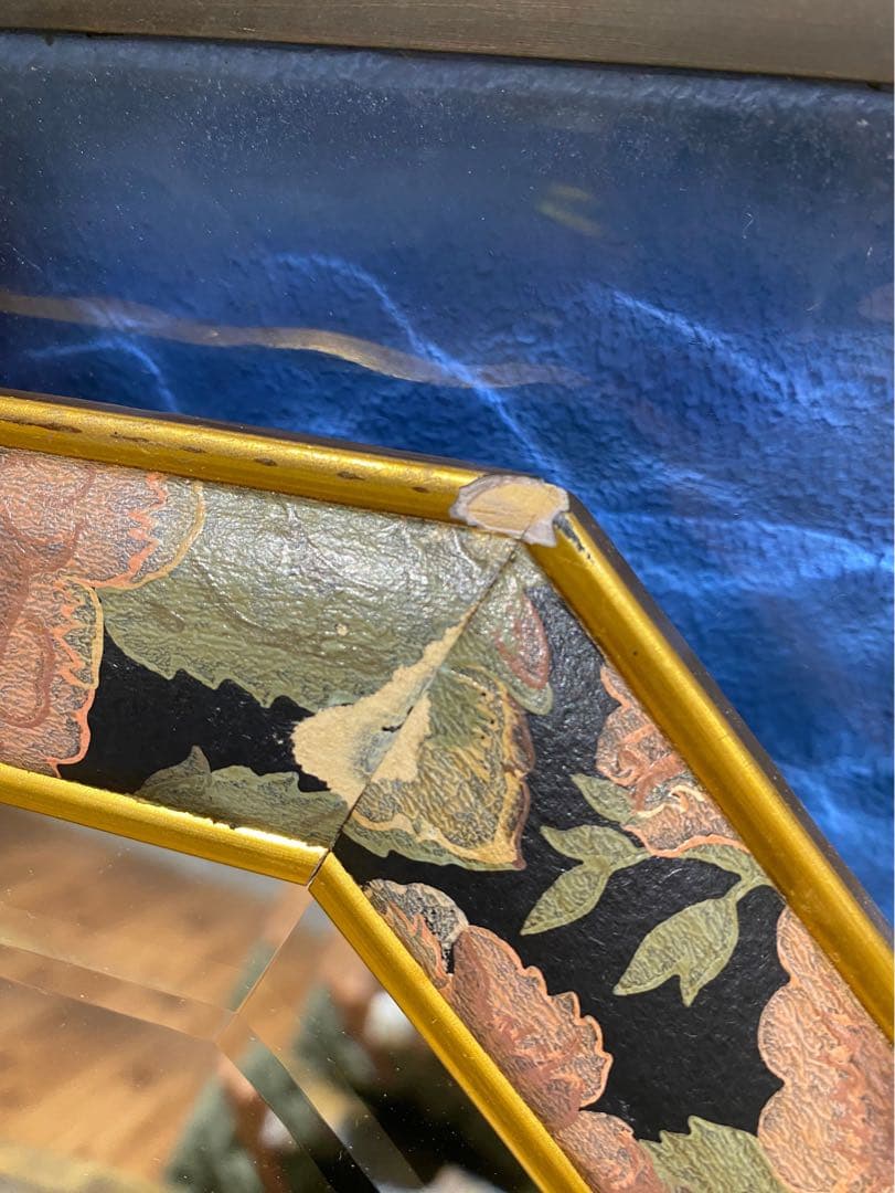 イタリア製 八角形 面取 壁掛けミラー 鏡 アンティーク インテリア 風水