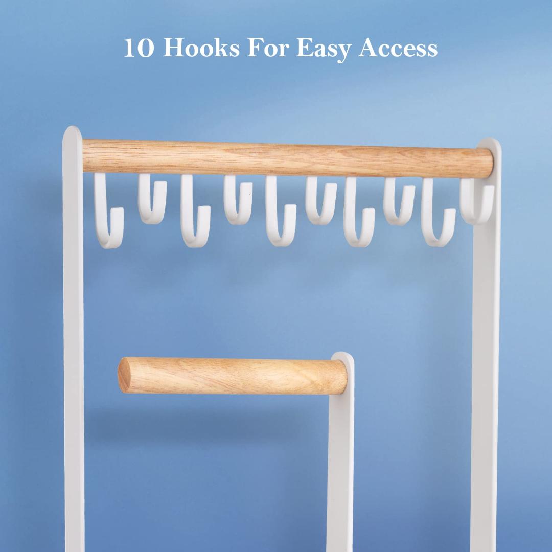 10個フック付き 木製バーアクセサリースタンド