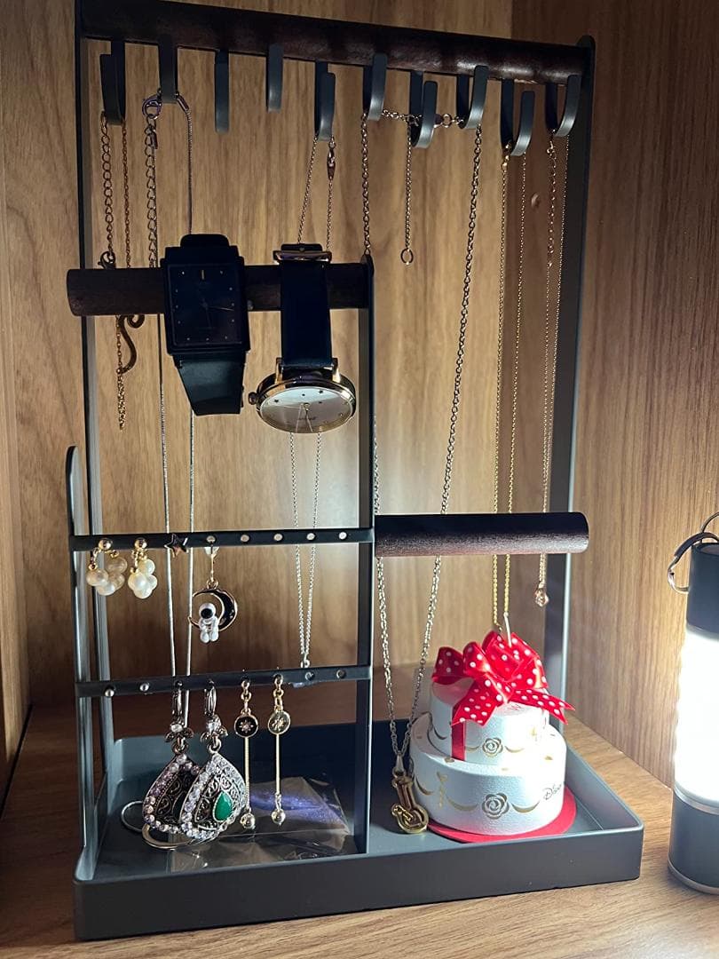 10個フック付き 木製バーアクセサリースタンド