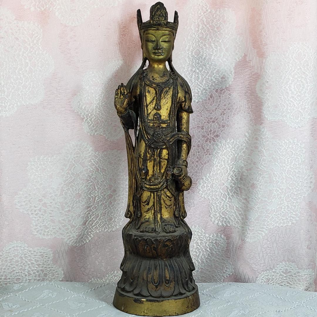百済仏】◇百済金銅観音菩薩立像 高:37cm 仏像◇検）高麗仏 新羅