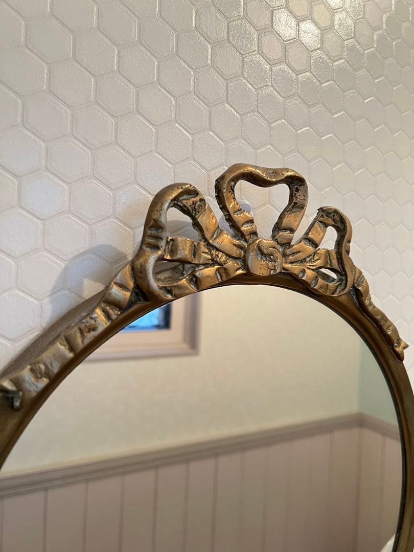 フランスアンティーク壁掛け鏡 リボン