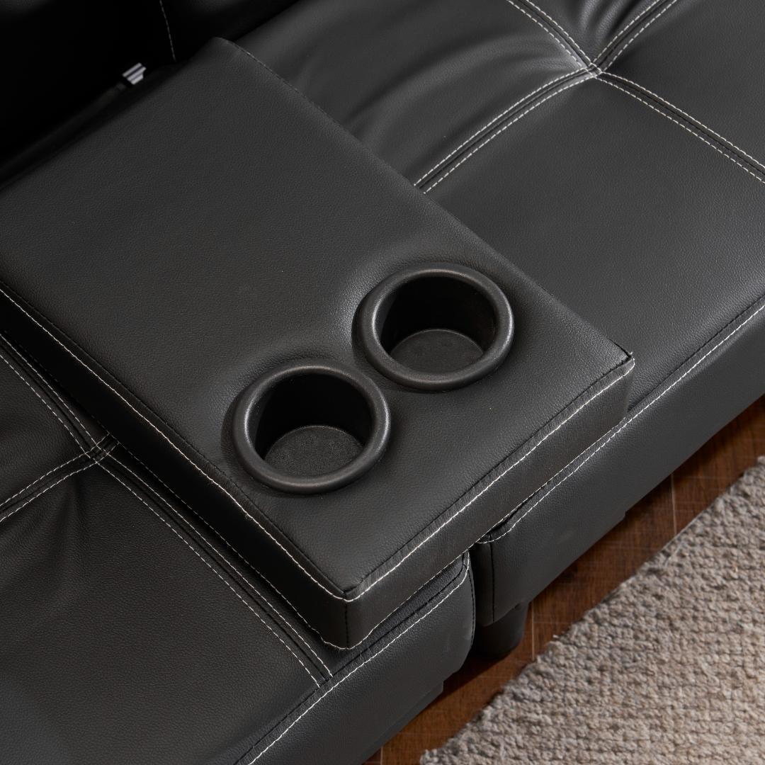 超人気！ソファベッド ソファ ベッド カップホルダー付き 組立て簡単 BLACK