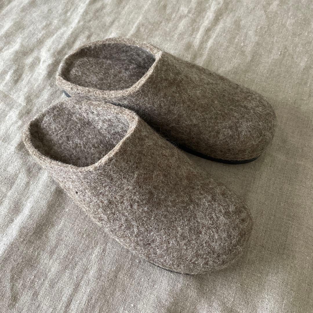 未使用 Hemskor（ヘムスコー）羊毛フェルトルームシューズ（踵なし）袋