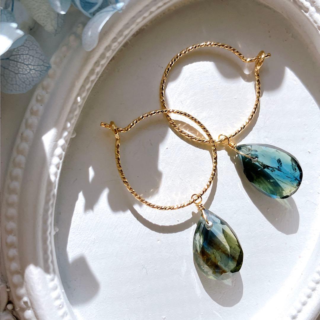 Kaya◆希少✧ティールサファイア フープピアス✧14kgf