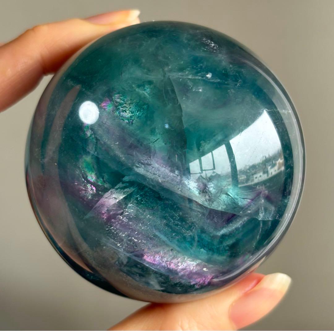 高品質　ブルーフローライト　スフィア　天然石　6.4cm