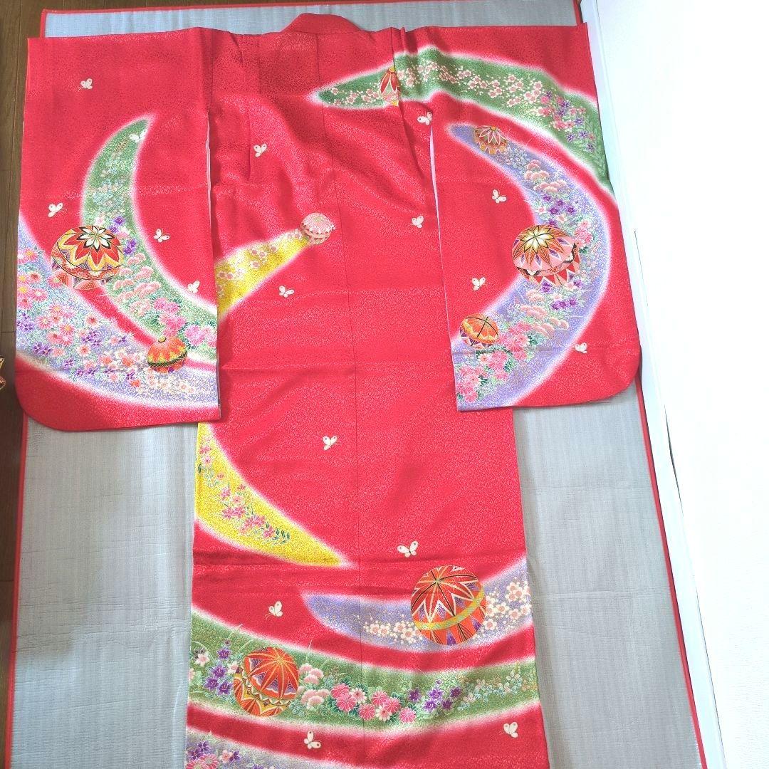 七五三フルセット　七歳　鞠文　美品　金彩加工　正絹他　赤