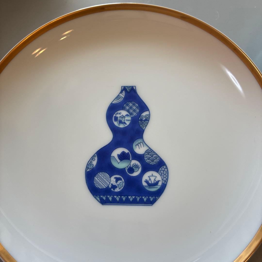 【極美品】深川製磁 ブルーチャイナ 銘々皿 5枚セット 金彩 16cm プレート