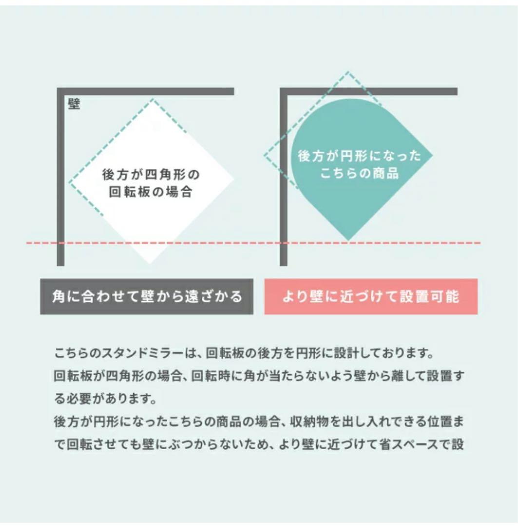 360° 回転 姿見　鏡＋ハンガーラック フレーム 全身鏡　ホワイト