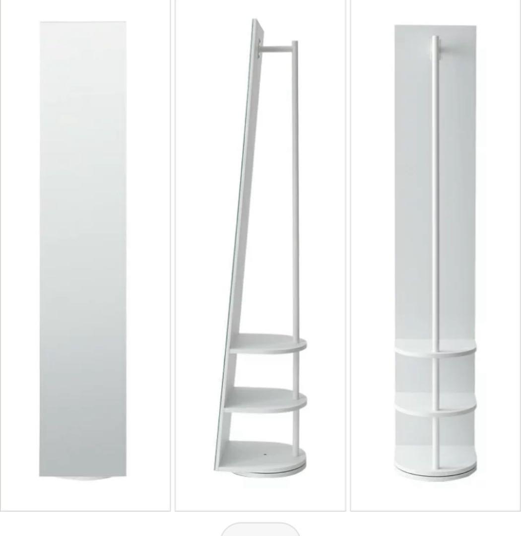 360° 回転 姿見　鏡＋ハンガーラック フレーム 全身鏡　ホワイト