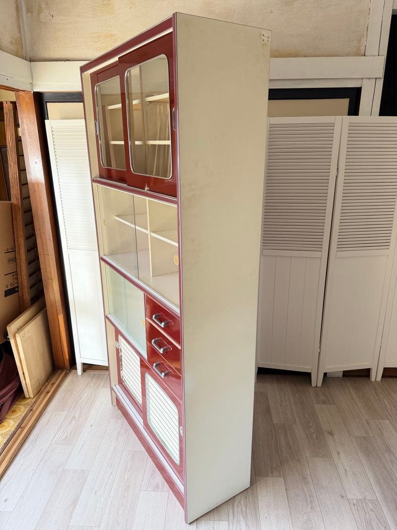 昭和レトロ レトロポップ 食器棚 ガラスキャビネット 木製 キッチン収納 大