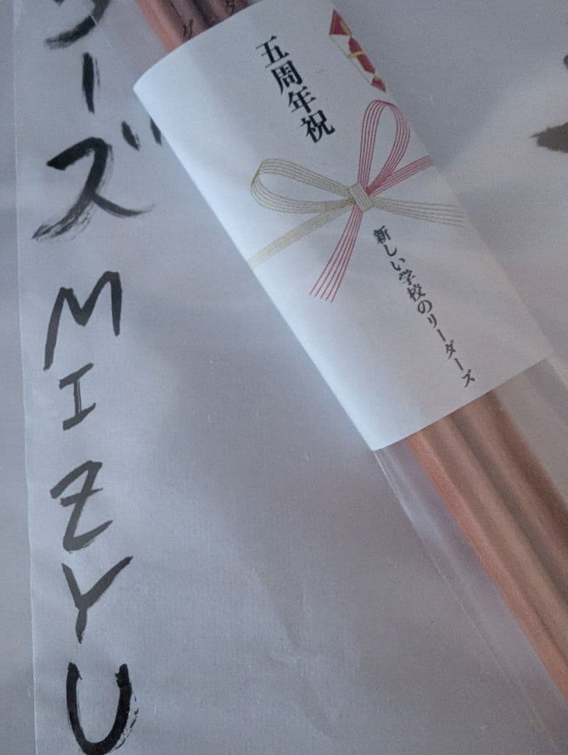 新しい学校のリーダーズ 公式MIZYU直筆５周年記念色紙鉛筆２本シール 超レア！