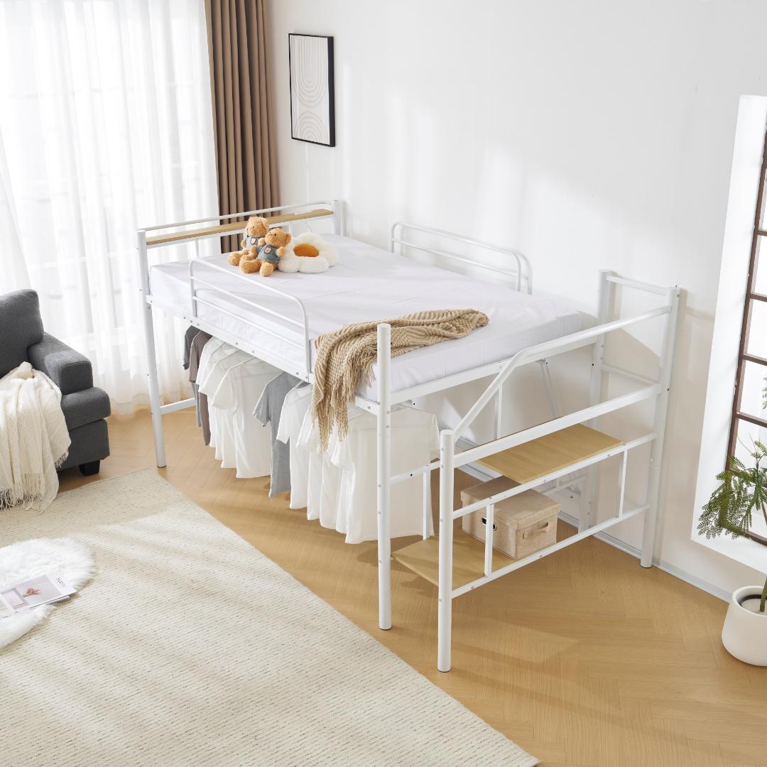 ロフトベッド【パイプ床板・SDセミダブル】 北欧風 大人 一人暮らしWHITE
