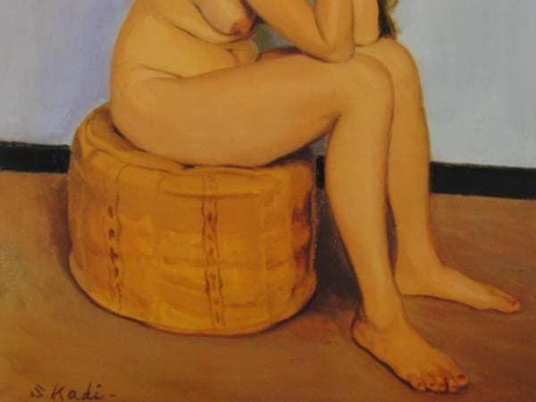 梶 進 「スツールの裸婦」、限定画集より、藤島 武二、新品額装付