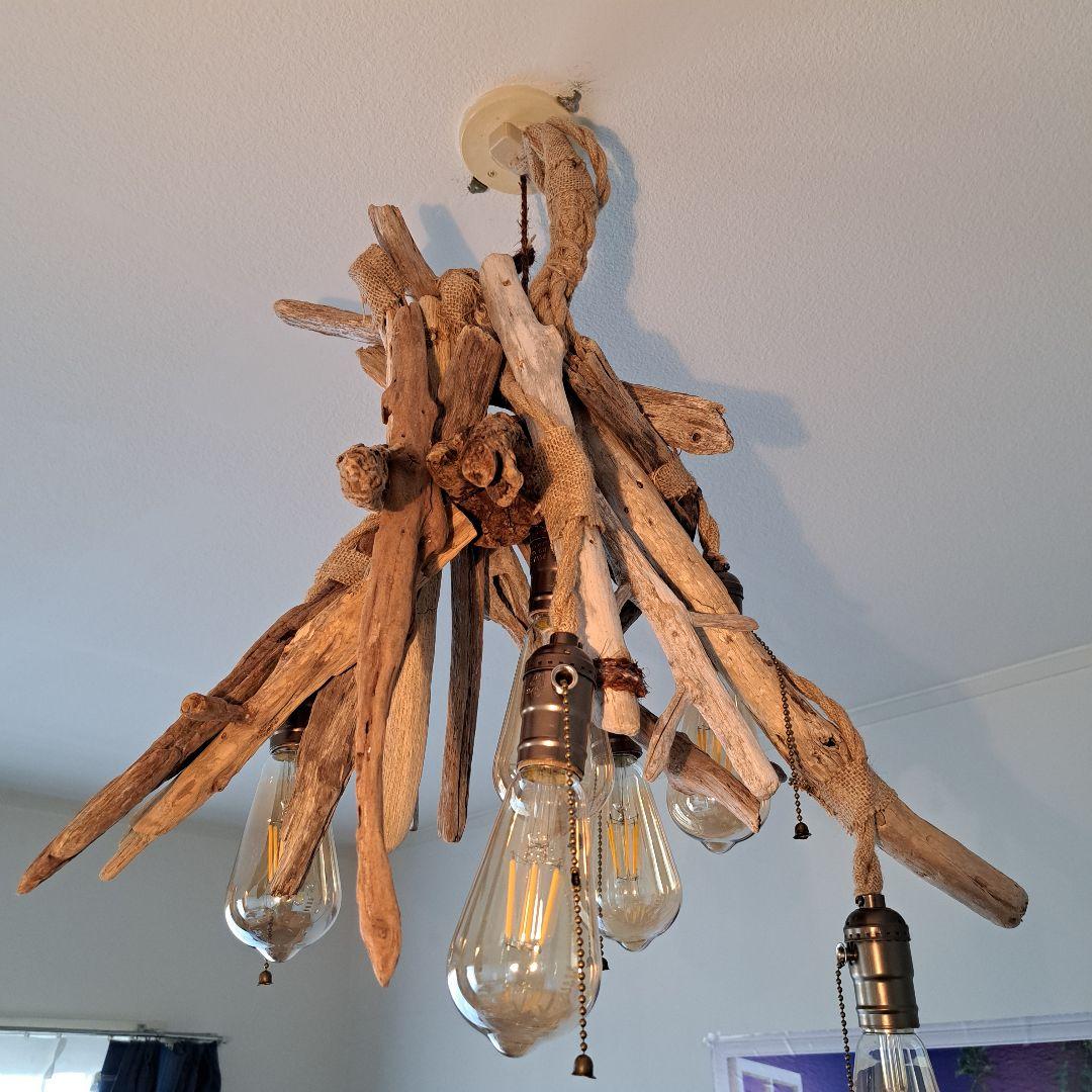 流木インテリア　6灯ペンダント　エジソン球付　ヴィンテージソケット　6〜10帖