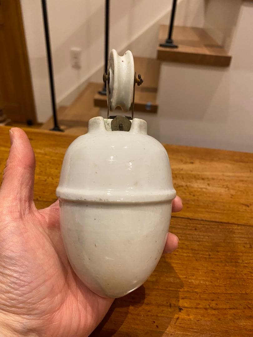 ⑦アンティーク　陶器　ペンダントライト滑車　バランサー　昇降機　照明器具