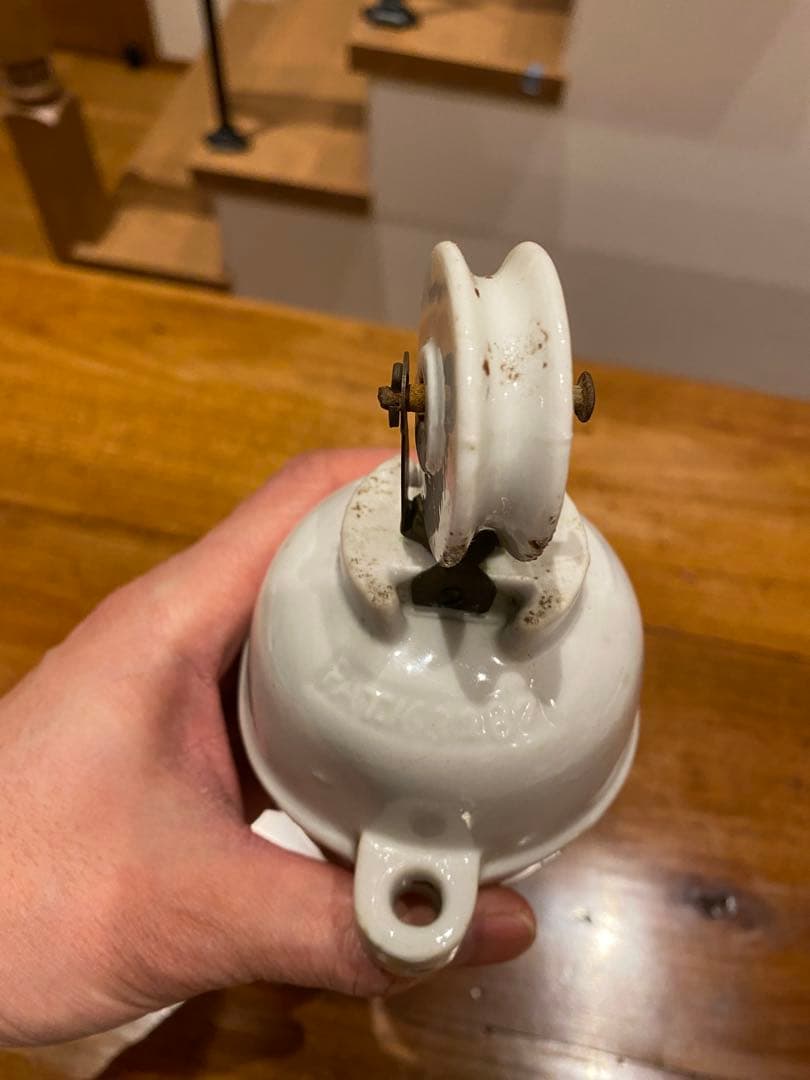 ⑦アンティーク　陶器　ペンダントライト滑車　バランサー　昇降機　照明器具