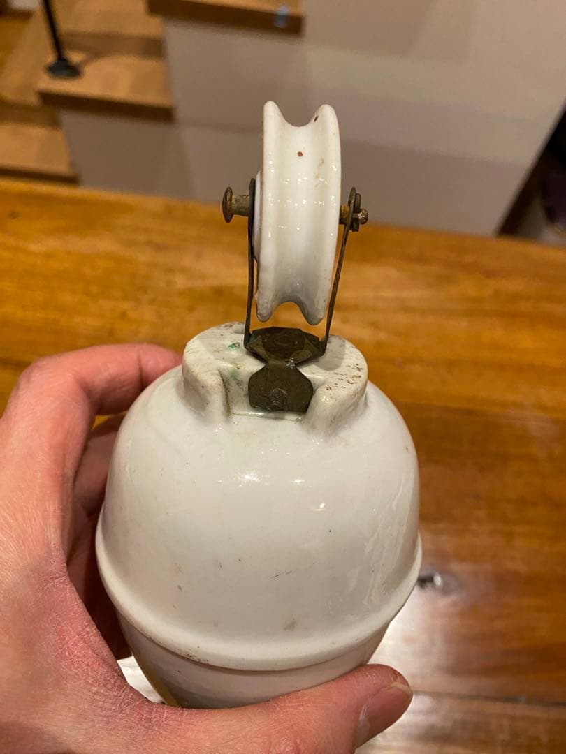 ⑦アンティーク　陶器　ペンダントライト滑車　バランサー　昇降機　照明器具