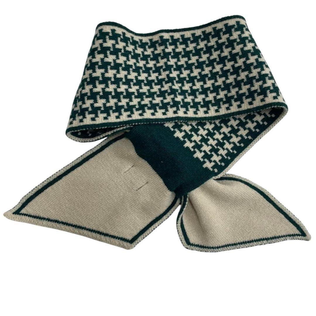 スリムマフラー 千鳥格子柄 グリーン アイボリー 新品未使用 暖か
