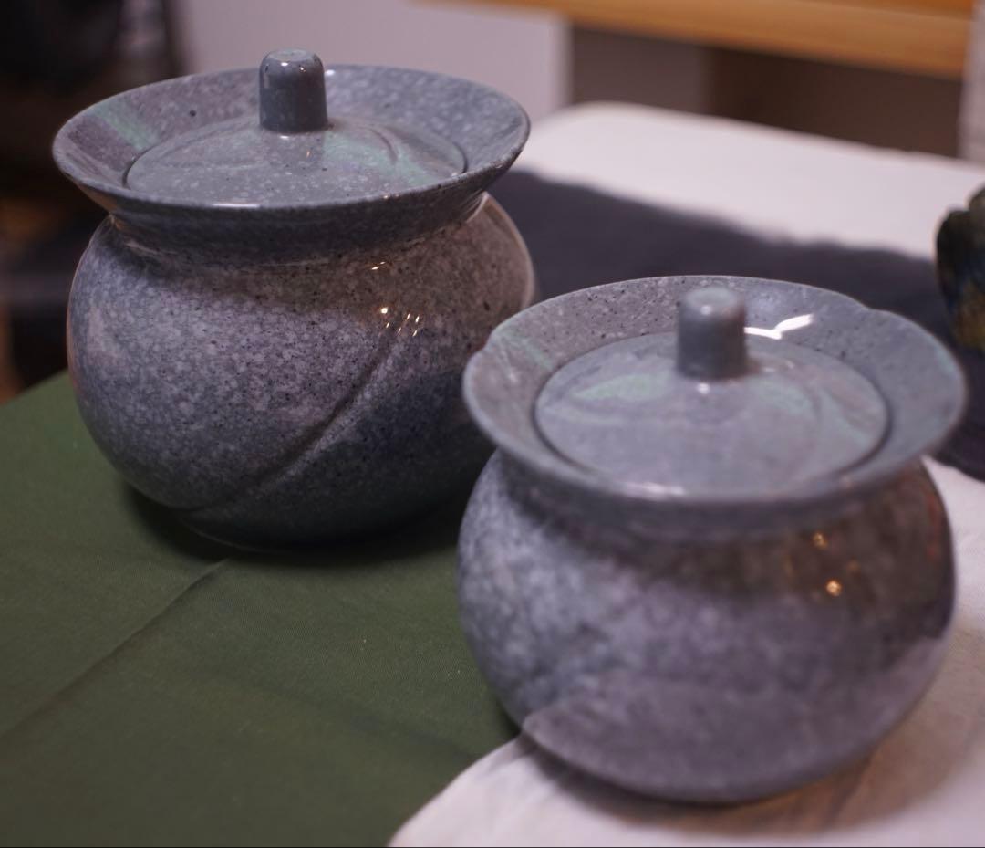 民藝調 蓋付き壺 2点セット｜陶器 蓋物 小壺 梅壺　塩壺　菓子入れ