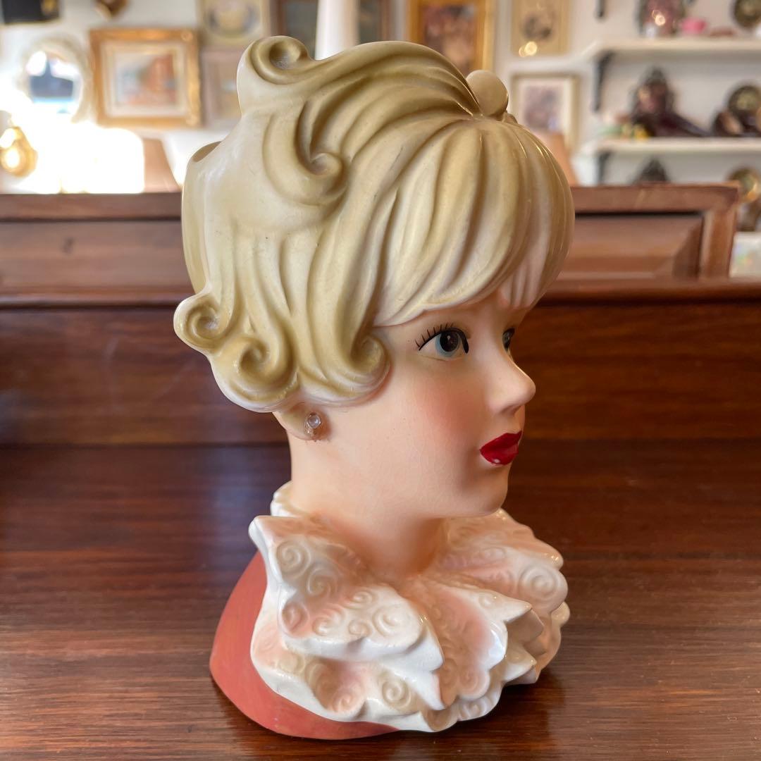 希少品！ 50's　貴婦人の花瓶　JAPAN製　陶器女性アメリカアンティーク雑貨